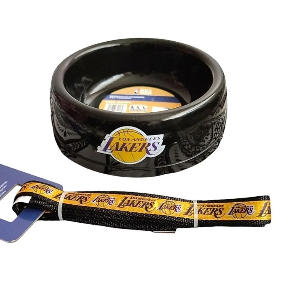 NBA Official Licensing LA Lakers Printed Pet Dog Bowl And Leash Set NWT